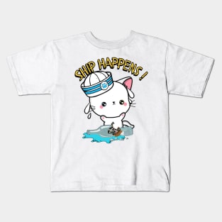 Funny Angora Cat Ship Happens Pun Kids T-Shirt